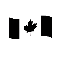 Black silhouette of a Canadian flag with a maple leaf in the center on a white background