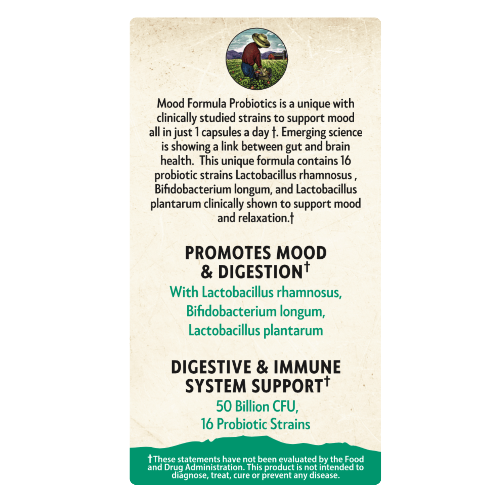 Mood Formula Probiotics packaging with text on a white background