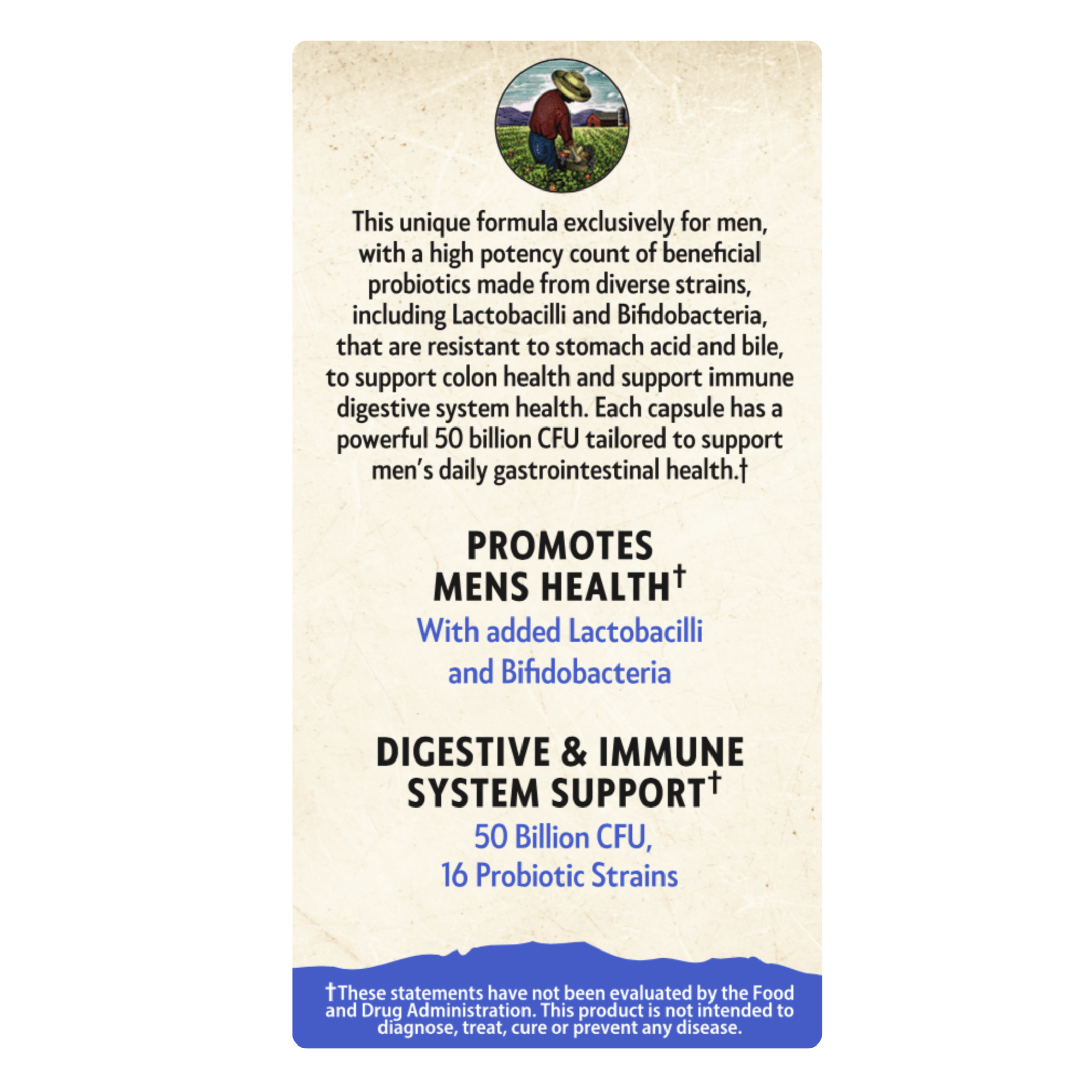 Product packaging for men's health supplement with text and logo on a white background