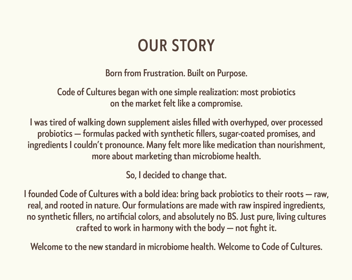 Text about Code of Cultures' mission and story on a white background