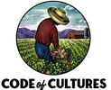 Logo of 'Code of Cultures' with a farmer in a field and barn in the background.